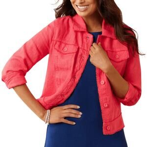 Tommy Bahama Two Palms Linen Raw-Edge Jacket Womens Medium Paradise Pink